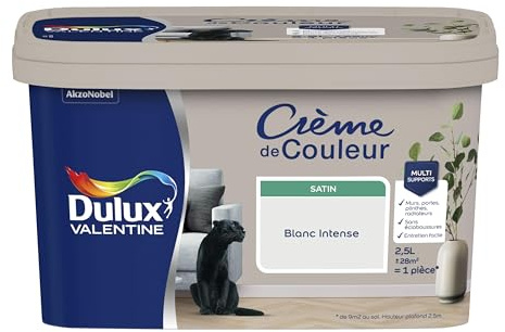 Dulux Valentine Crème de Couleur - Peinture multi-supports intérieure - Satin Blanc Intense 2,5 L