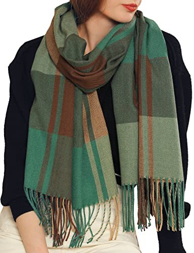 HYUET Winter Pashmina Schal Schal Damen Plaid Elegant Lange Weiche Warme Wickelschals Tartan Tartan Wrap Strickschal Winter Poncho Stola Pashmina für Damen Herren,grün-1,65 * 185 cm