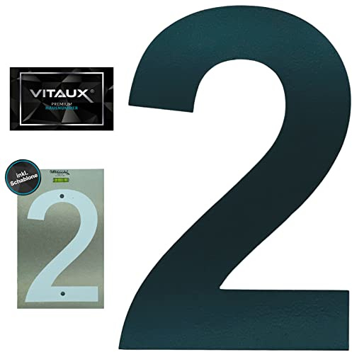 VITAUX Hausnummer anthrazit 20cm groß gut sichtbar inkl. Schablone - Hausnummernschild RAL 7016 Stahl 2mm wetterfest rostfrei modern - Hausnummern Schrift Arial - Ziffer 2