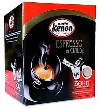 50 Cialde Kenon Caffè Espresso con Kit Accessori – Cialde da 7g Confezionate Singolarmente per Freschezza e Gusto Perfetto – Ideale per un Espresso di Alta Qualità
