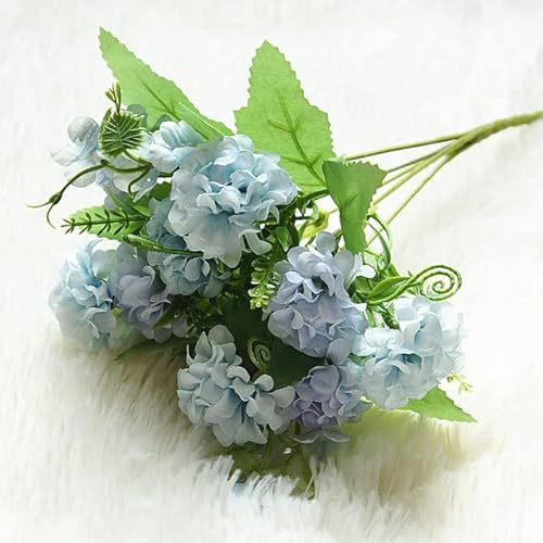 KEOU 9 Têtes Hortensia Fleurs Artificielles Boule Faux Bouquet Fleurs Soie DIY Décor À La Maison Faux Fleurs Décoration De Table De Mariage Bouquet-Bleu