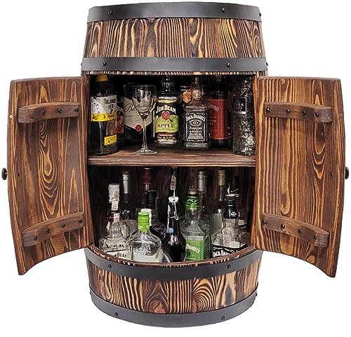 Holzfass - Wein Rack - Flasche Halter Tisch - Fassbar mit tür 80x50cm - Geschenk für einen Mann - Weinregal theke Hausbar handgemacht Vintage-Stil Weinfass Bar
