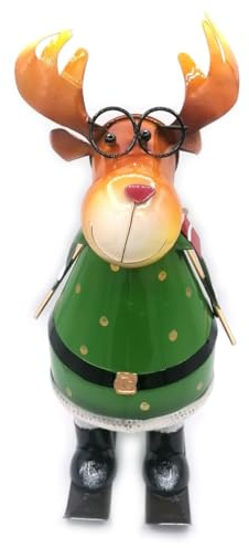 Glac Store Figura di Latta Decorativa Natalizia, Grande Dimensione (40-46 cm) Atmosfera Festosa Dettagli Curati Idea Regalo Perfetta Atmosfera Natalizia Speciale (Renna con Sci)