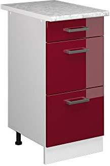 Vicco Unterschrank R-Line, Bordeaux Hochglanz/Weiß, 40 cm mit Schubladen