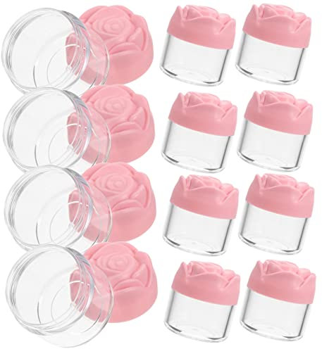 Ipetboom 12pcs 20g Rose Cap Facial Cream Jars Refillable Travel Containers for Cosmetics and Lip Balm, Pink Cosmetic Sub Jars for Travel and Daily Skincare Storage