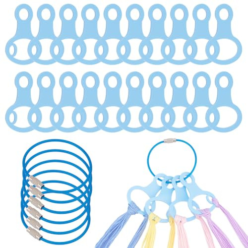 PH PandaHall 30 Stück Acryl Sticktwist Tropfen Blaue Zahnseidespulen Stickgarn Tropfen Mit 6 Draht Schlüsselanhänger Verschlüssen Für Die Aufbewahrung von DIY Nähgarn