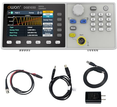 OWON vågformgenerator, 30 MHz bandbredd, 125 MSa/s samplingsfrekvens, 14 bitar vertikal upplösning, 8K vågformslängd, 5 grundläggande vågformer och 160 inbyggda godtyckliga vågformer, med 3,6 tum