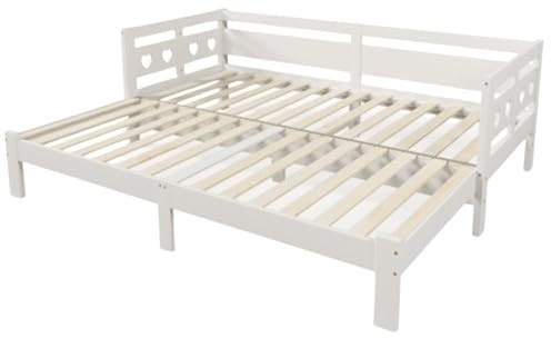 LUNEX HOME Ausziehbett, 90 x 190/200 cm, aus massivem Kiefernholz, mit Liegefläche und Rollrost, für 2-Sitzer, Weiß (90 x 200 cm)