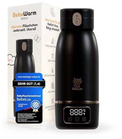 BEBELUX Babyflaschenwärmer – Elektrischer Babymilchwärmer für unterwegs | 36W USB-C Schnellladen | BPA-frei | Perfekte Temperaturregelung | Keimfrei & Auslaufsicher |Langanhaltender Akku (Black)