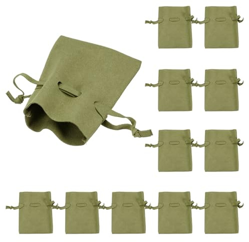 QUARKZMAN 12pz Sacchetto per Gioielli in Microfibra 3,5 × 2,7 Pollici, Mini Bustine per Gioielli con Coulisse per Sacchetto Regalo Gioielli Piccoli Collana Orecchini Bracciale, Verde