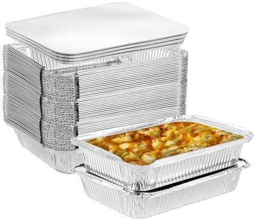LDXDRU 50 Stück Aluschalen mit Deckel, Alu Grillschalen Einweg, 23x17x5cm Alu Grillschale Tropfschalen, Grillschalen Aluminium Einwegschalen mit Deckel für Kochen, Backen, Grillen, Einfrieren
