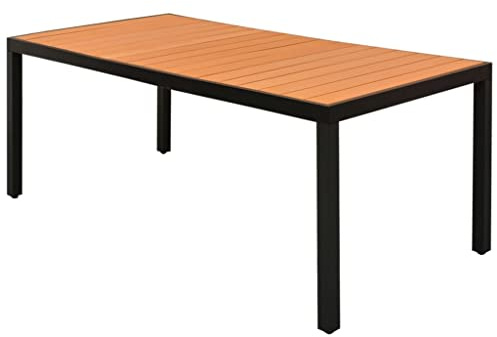 Sufrk Mesa de jardín marrón 185 x 90 x 74 cm de aluminio y WPC, mesa plegable rectangular multifunción con tablero y estructura plegable, ahorra espacio, para decoración exterior, interior, jardín o