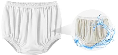 EEOST Adult Diaper Cover for Incontinence Noiseless Leak-Protection Underwear Plastic Pants Over Diapers Waterproof Rubber Pants (White, XL(Men Size))