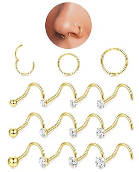 FIOROYAL Piercing Nariz 20G 18G Acero Quirurgico Oro Plata para Mujer GS