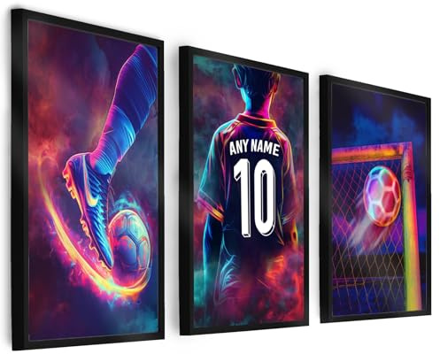 Personalised Football Prints Set of 3, Boys Bedroom Wall Art Gift