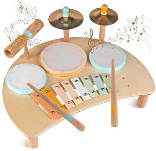 Toddlers Drum Set Toys for 1 Year Old Boy Girls,Baby Drum with Xylophone for Toddlers 1-3,Musical Instruments, Kids Wooden Montessori Toys, Christmas Birthday Gifts for Age 1 2 3+