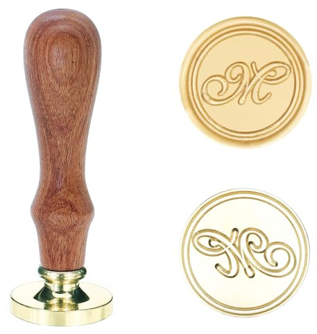Poemluve Siegelstempel Initialen M 25mm Wachssiegel Stempel für Einladungen zur Hochzeit mit Holzgriff Vintage Wachs Siegel Stempel Buchstaben für Umschlag Briefe Geschenkpapier Umschlag (Buchstabe M)