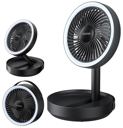 gaiatop Foldable Small Desk Fan, 6000mAh Battery Portable Desktop Fan, with LED Night Light, USB Rechargeable, Bedroom Office Camping Travel Essentials, Summer Gifts for Women Men Teens, 6.8in Black