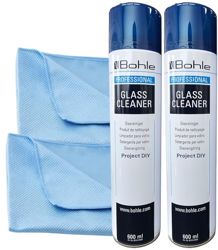 Bohle Professional Glass Cleaner Spray 600ml + Reusable Glass & Window Cloth | Streak-Free Cleaning Kit for Windows, Mirrors, Tiles, Plastics & Shower Screens | Eco-Friendly Glass Cleaning Bundle (2)