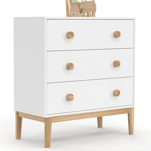 IDMarket - Commode 3 tiroirs Jacob 80 cm Enfant Blanc et Bois