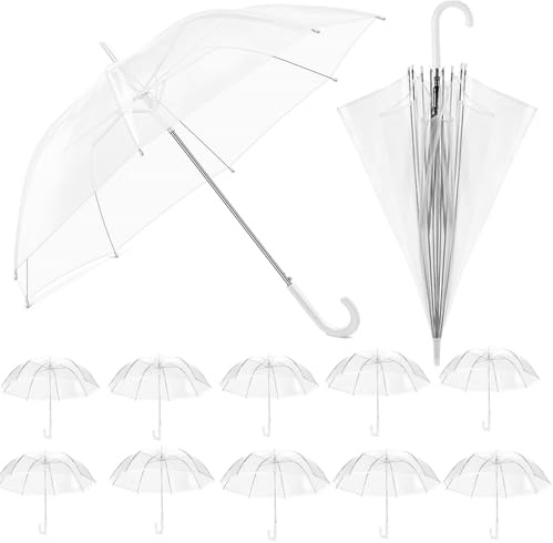 Kvittra 12 Pack Clear Wedding Umbrellas – 36 Large Transparent Bubble Umbrellas, Auto Open & Windproof with J-Hook Handle – Perfect for Brides, Grooms, Photography, Rain, Travel, Outdoor Events