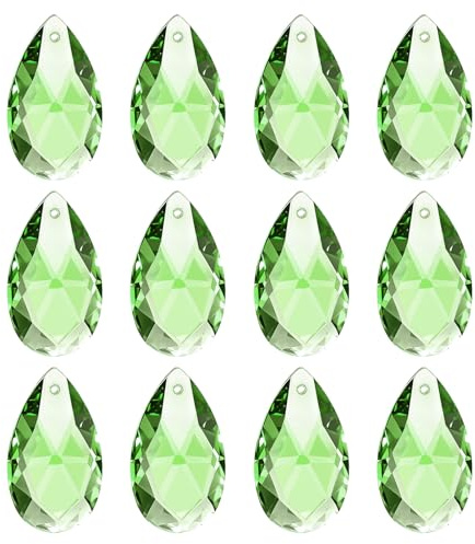 PATIKIL K9 Crystal Pendants Teardrop Beads, 12 Pack 28mm Chandelier Prisms Parts Hanging Beads DIY Lamp for Arts Crafts Decoration, Light Green