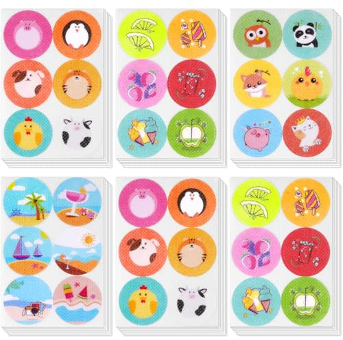 AOOWU 216 Pezzi Cartoon Repellente per Zanzare, Adesivi per Zanzare, Naturale Patch Zanzare, Autoadesivi Cerotti Antizanzare Bambini, Adatto per Campeggio All'aperto per Adulti e Bambini（Rotondo）