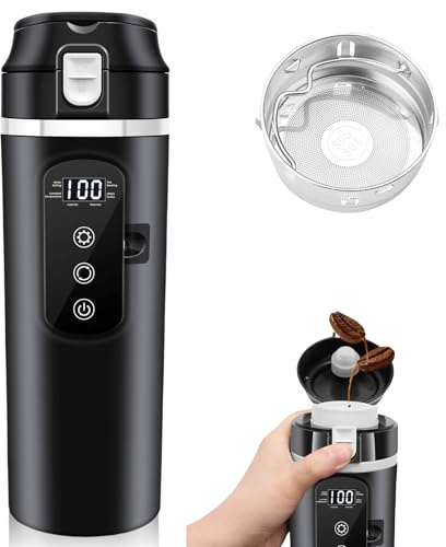 12V/24V Wasserkocher für Auto, 500ml Auto Reise Elektrischer Wasserkocher, 50-100W Auto-Heizbecher 304 Edelstahl Liner mit LCD, 100℃ Temperatur Regelbar für LKW, Camping, Reise