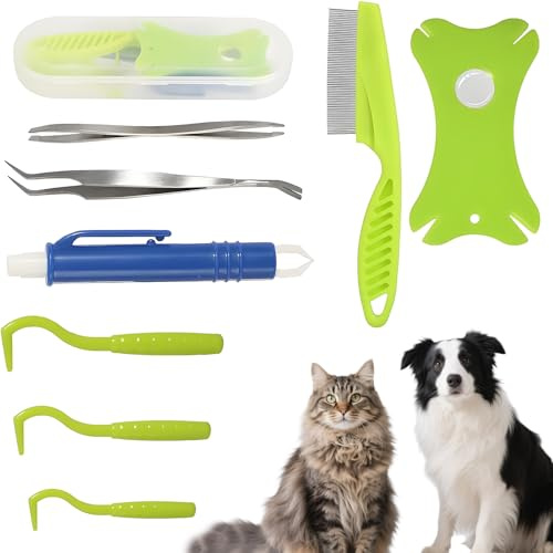 afhgdjr 9 In 1 Set Zeckenzange,Zeckenzange Mensch,Zeckenkarte,Zeckenzange für Hunde,Zeckenschlinge,Geeignet für Tiere und Menschen, Geeignet für Hunde, Katzen und Kinder