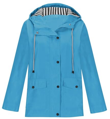 Women Oversized Jacket Hooded Raincoat Ladies Rain Jackets Drawstring Zipper Rain Coats Outdoor Plus Size Womens Waterproof Raincoat Windproof Topcoats with Pockets