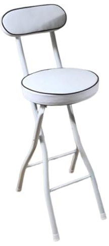 Sgabelli Rotondi in Piega, (55/60/65 cm) sedia da Bar Pieghevoli, Sgabelli da Bar Pieghevole con Schienale e Poggiapiedi(White,65cm/25.6in)