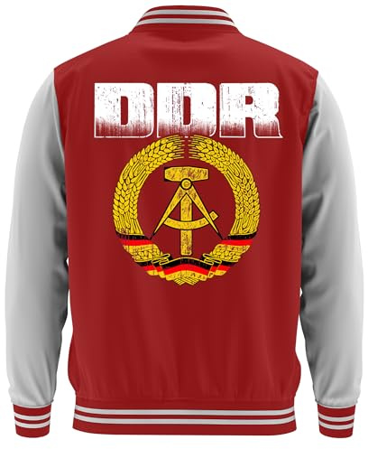UGLYSHIRT DDR College Jacke | Baseball Football Jacke im Retro Stil – Ostdeutschland Design – Simson Trabant IFA FDJ – Oldheimertreffen Ostalgie | M2