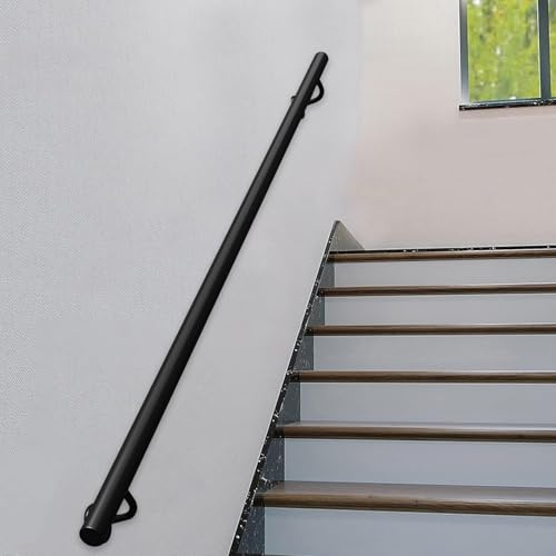 Pasamanos de escalera para paredes, soporte de barandilla de escalera de metal negro para escaleras interiores y exteriores, pasamanos de hierro galvanizado antideslizante de 30-600 cm(210cm)
