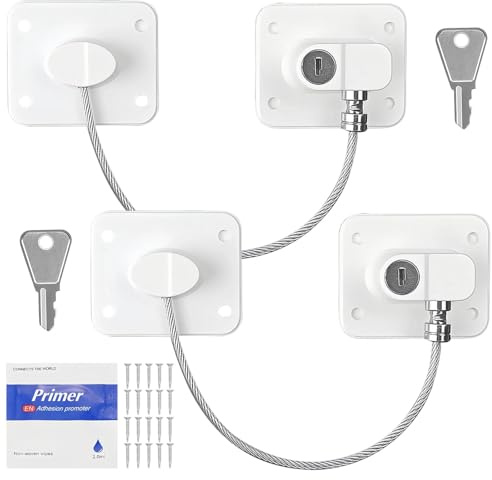 HECHKJ Lucchetto per frigorifero e armadio per bambini, Sicurezza finestre (con chiave), 2 modalità di installazione, Protezione per finestre, armadi e elettrodomestici