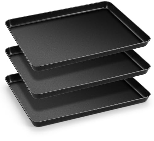 HaWare Baking Tray, Large Nonstick Oven Tray Set of 3, 40 X 30 X 2.5 cm, Carbon Steel Cookie Sheet Pan for Baking/Cooking/Serving, Heavy-Duty & Non Toxic, Rust Resistant & Easy Clean - Black