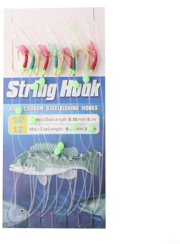Comgooldool Sabiki-Rig Bait with 10 Hooks, Stainless Steel Feather Lures for Sea Fishing Mackerel Herring Smelt Sardines, Deep Water String Hooks with Snap Swivel, Random Color