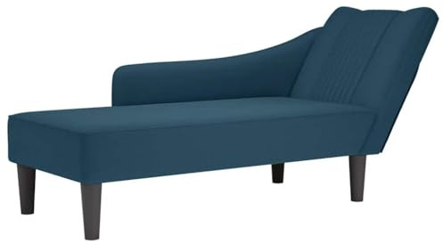 faucqel Chaiselong med höger armstöd blå sammet, 140 x 56 x 66 cm, fjäder- och skumfyllning, vardagsrum soffa och vilstol, soffa och sovfåtölj, modern recamiere för en mysig lounge