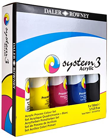 Daler Rowney System3 - Set peinture acrylique 5 tubes 150ml - Couleurs primaires