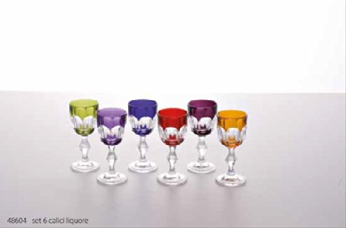 FADE SERVIZIO 6 BICCHIERI LIQUORE LIQUORINI CALICI SOFFIATI CRISTALLO ARLECCHINO