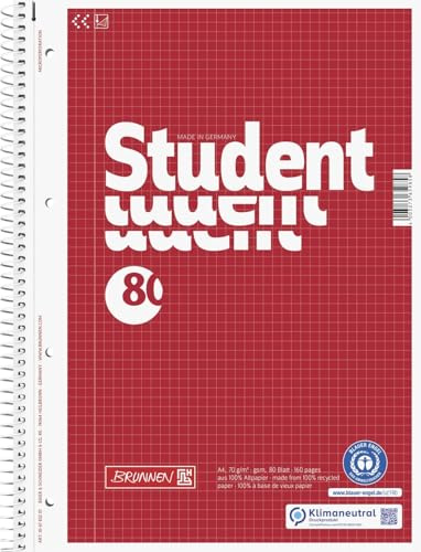 Brunnen 5 x Kollegblock Student A4 kariert 70g/qm 80 Blatt Recycling grün