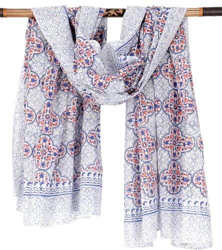 Leichter Pareo Schal, Sarong, handbedrucktes Tuch, rot Kombination 16