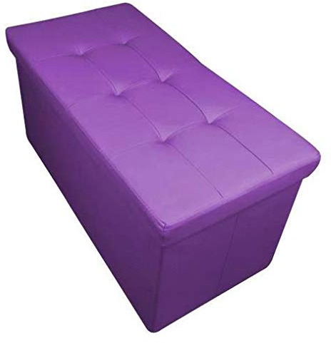 HomeHarmony Folding Storage Ottoman Seat, Stool, Toy Storage Box Faux Leather (Lilac Large)
