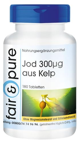 Fair & Pure® - Yodo 300µg - Suplemento de Yodo natural procedente de Alga Kelp - Fucus vesiculosus - Vegano - Alta pureza - 180 Comprimidos