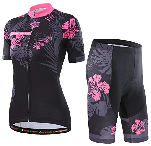 ZEROBIKE Kit de Manga Corta Jersey de Ciclo Bici del Camino para Mujer, Conjunto Ropa Al Aire Libre Transpiración para La Bicicleta, S, 0004