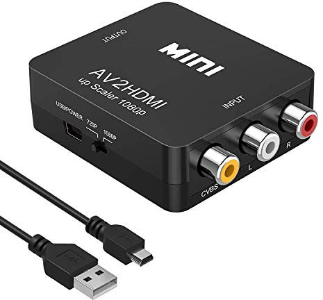 Amtake RCA to HDMI 1080P AV Converter - Composite CVBS AV to HDMI Video Audio Adapter for PS2 Wii Xbox SNES N64 VHS VCR Camera DVD, Supporting PAL/NTSC with USB Power Cable
