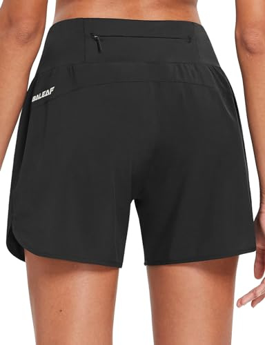 baleaf Women's 5 Workout Shorts Gym Running Shorts Athletic with Liner High Waistband Quick Dry Sports Zipper Pockets Black L