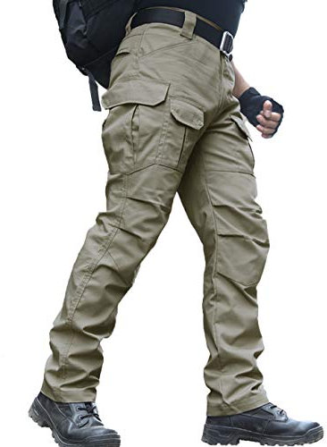 zuoxiangru Pantaloni da Uomo Resistenti all'Acqua Pantaloni da Lavoro Cargo Militari con vestibilità Tattica da Combattimento Rilassata con Multi Tasca (#56 Kaki, Tag S)