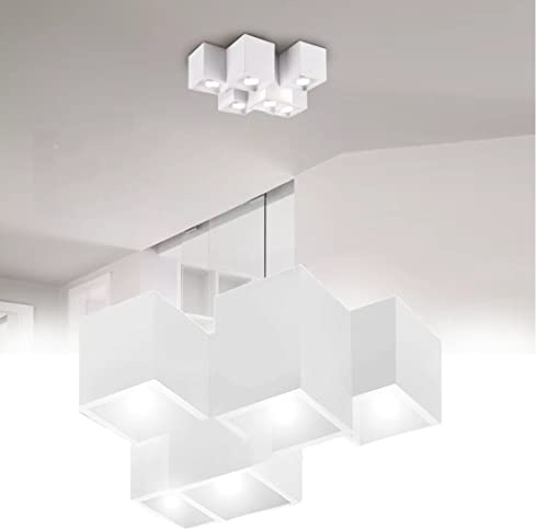 TOT ELECTRIC Plafoniera cubo 5 luci led attacco GU10 in gesso lampada da soffitto quadrata moderno bianco verniciabile
