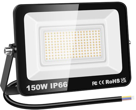 RIGIDON 1x 150W Luci da Esterno, 15000 Lumens Faretto Led, Fari di Sicurezza, Proiettore Led Esterno, Faretti LED Lampada Luce Bianca Naturale 3000K, IP66 Per Giardino Cortile Garage Piazza Officina