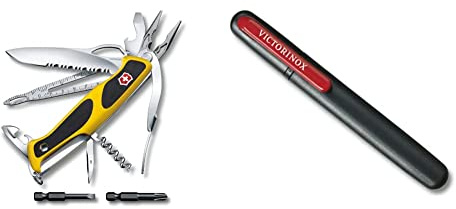 Victorinox, Taschenmesser, Ranger Boatsman MW Grip, 130 mm, gelb/schwarz & Dual Messerschärfer, Schärfen von geraden Klingen, für Grob- und Feinschliff, Swiss Made, schwarz/rot